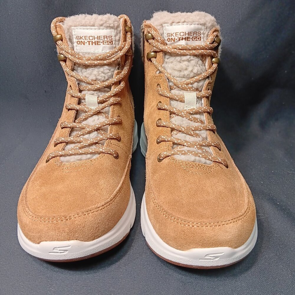 Skechers Tan Suede Shearling-Lined Ankle Boots